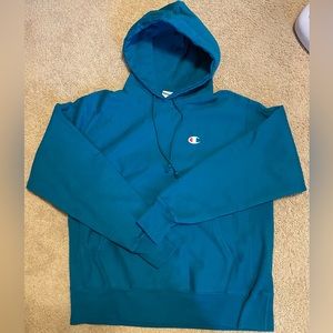 Reverse weave Teal Champion hoodie. Like new. Rotating items in closet.
